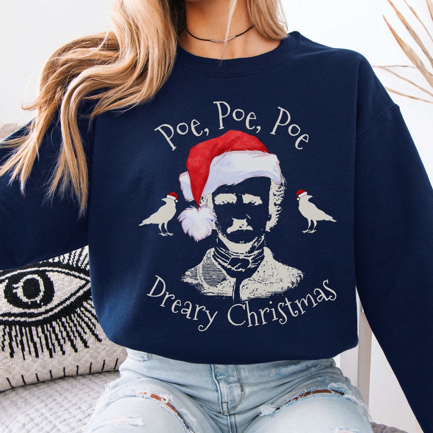 Poe, Poe, Poe - Dreary Christmas Sweatshirt Navy / S Sweatshirt The Mystic Eden Bookish Book Lovers
