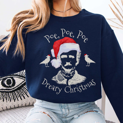 Poe, Poe, Poe - Dreary Christmas Sweatshirt Navy / S Sweatshirt The Mystic Eden Bookish Book Lovers