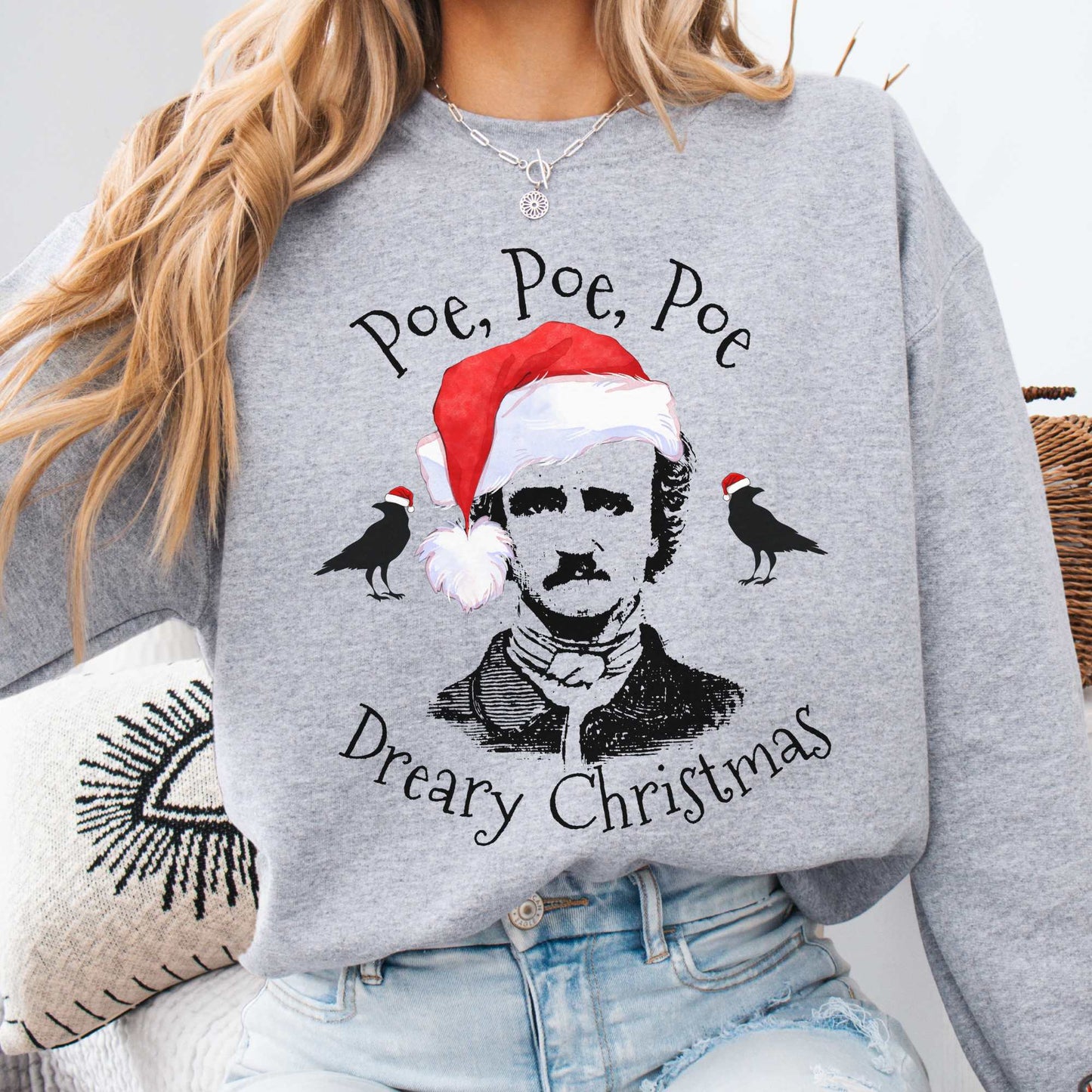 Poe, Poe, Poe - Dreary Christmas Sweatshirt Sport Grey / S Sweatshirt The Mystic Eden Bookish Book Lovers