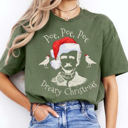 Poe, Poe, Poe - Dreary Christmas Tee Military Green / S T-Shirt The Mystic Eden Bookish Book Lovers