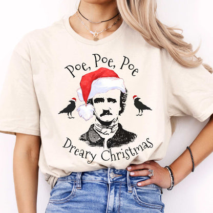 Poe, Poe, Poe - Dreary Christmas Tee Natural / S T-Shirt The Mystic Eden Bookish Book Lovers