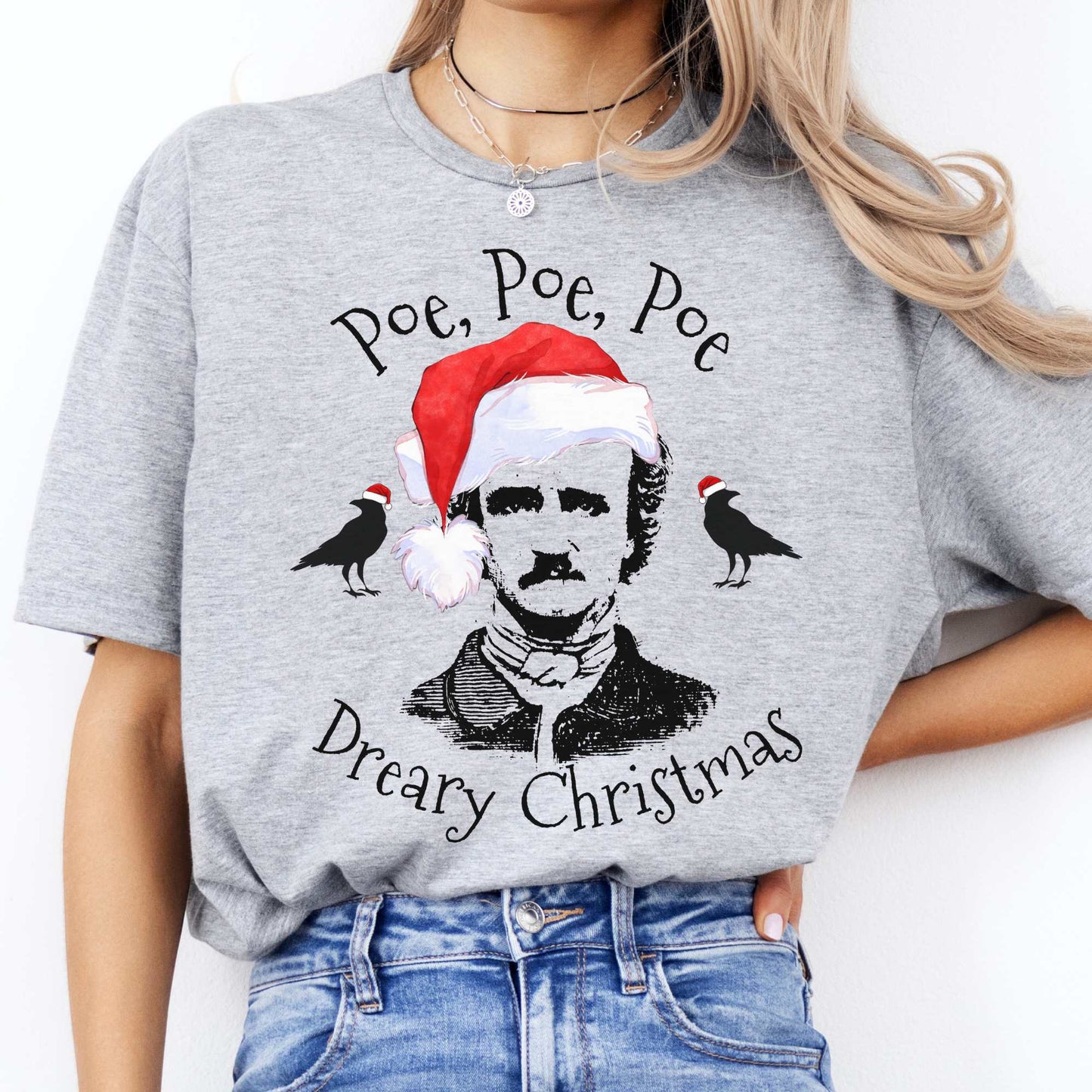 Poe, Poe, Poe - Dreary Christmas Tee Sport Grey / S T-Shirt The Mystic Eden Bookish Book Lovers