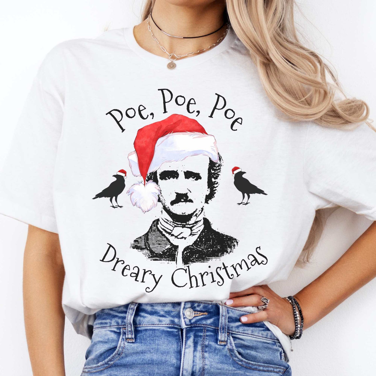 Poe, Poe, Poe - Dreary Christmas Tee White / S T-Shirt The Mystic Eden Bookish Book Lovers