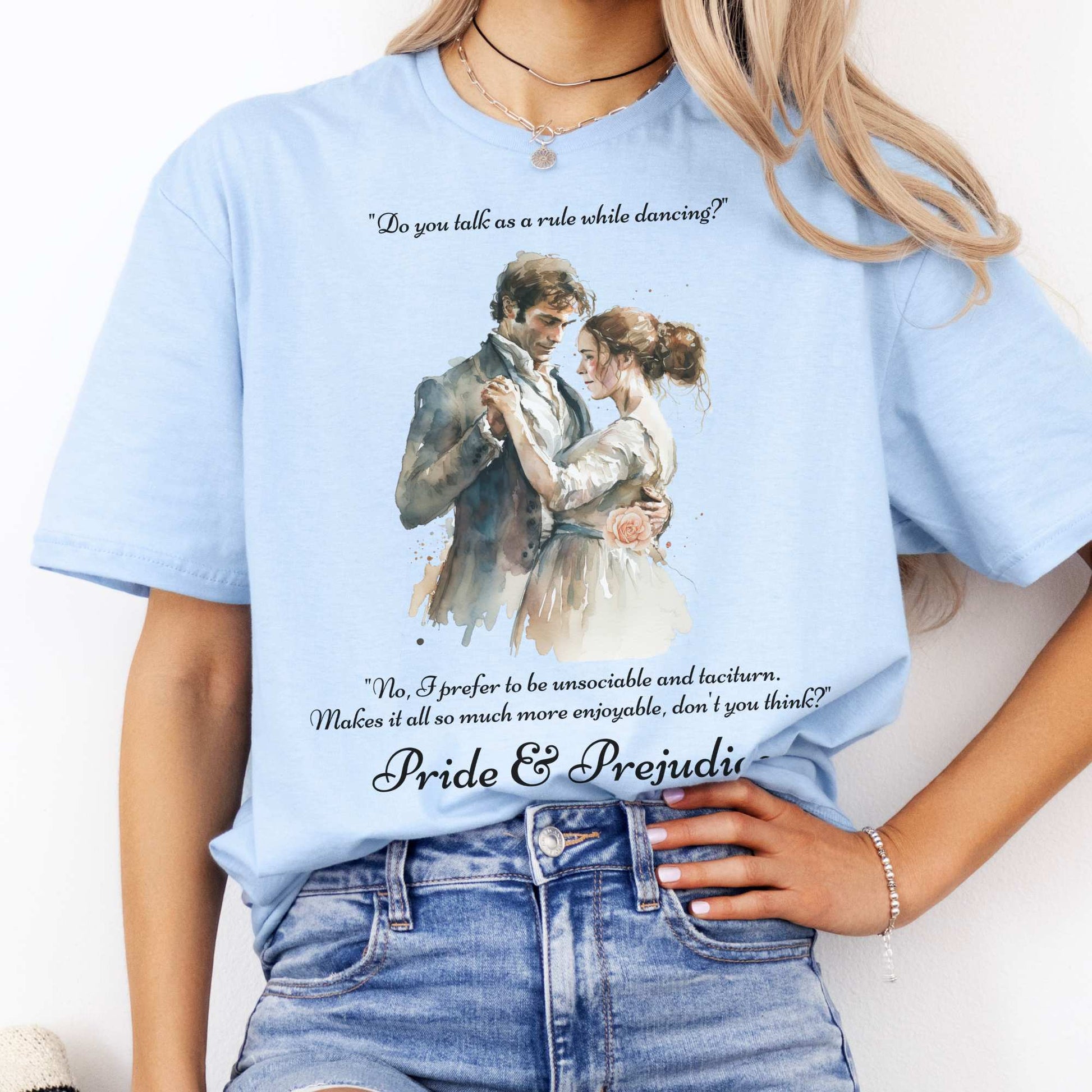 Pride & Prejudice Jane Austen T-shirt Light Blue / S T-Shirt The Mystic Eden Bookish Book Lovers