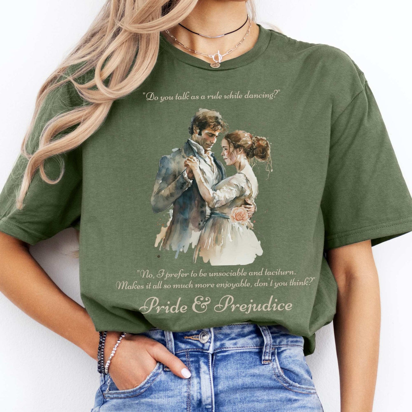Pride & Prejudice Jane Austen T-shirt Military Green / S T-Shirt The Mystic Eden Bookish Book Lovers