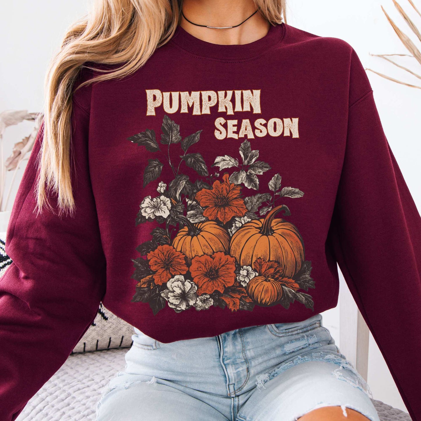 Pumpkin Season Halloween Fall Sweatshirt Maroon / S Sweatshirt The Mystic Eden Bookish Book Lovers