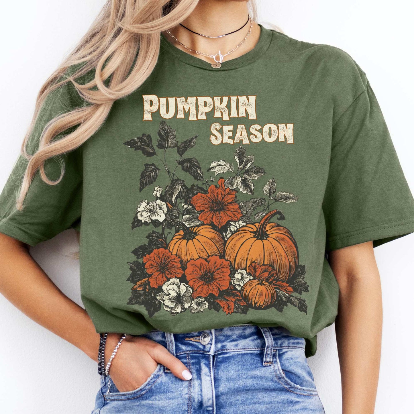 Pumpkin Season Halloween Fall Tee Military Green / S T-Shirt The Mystic Eden Bookish Book Lovers