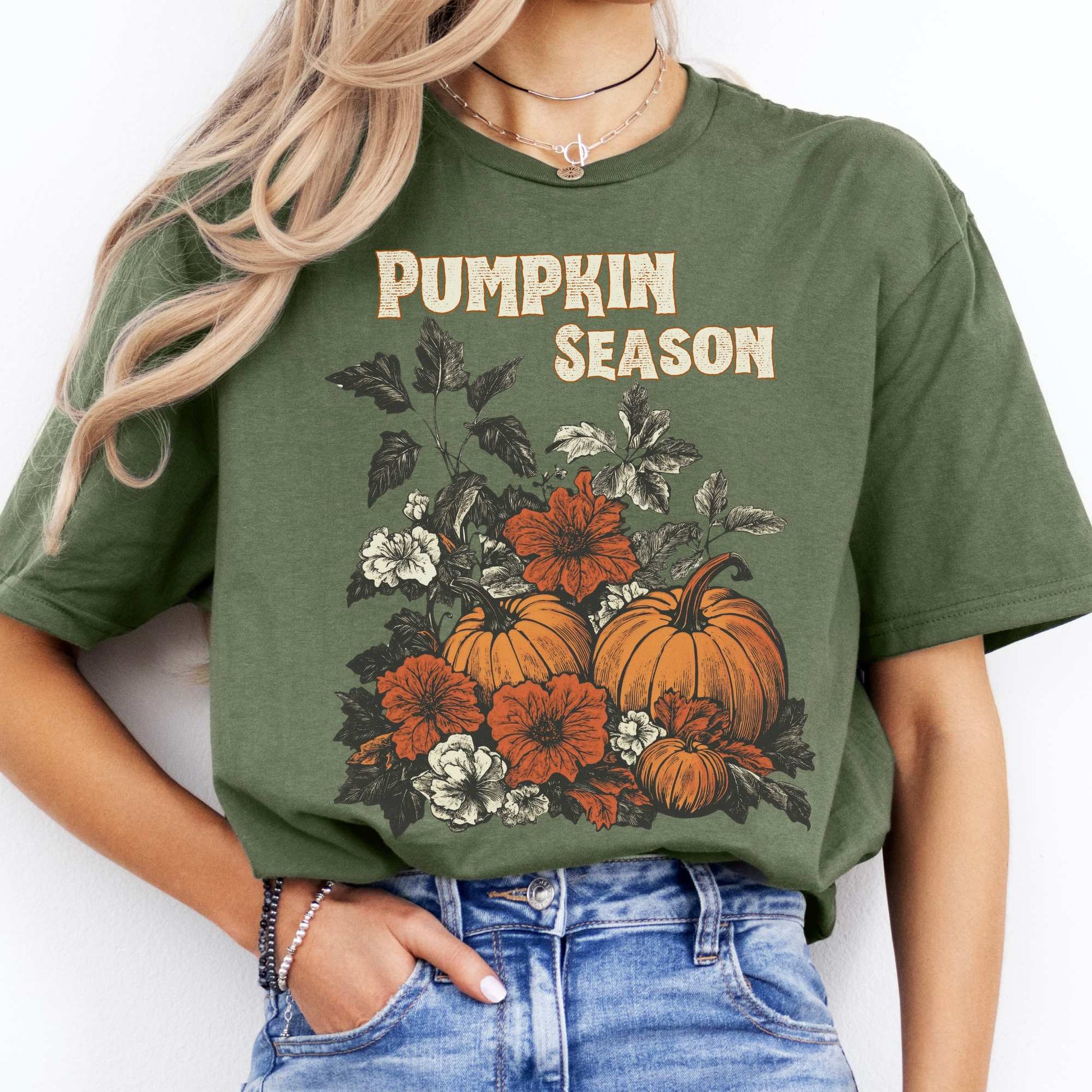 Pumpkin Season Halloween Fall Tee Military Green / S T-Shirt The Mystic Eden Bookish Book Lovers
