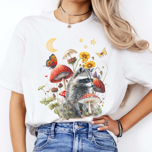 Raccoon Cottagecore T-Shirt White / S T-Shirt The Mystic Eden Bookish Book Lovers