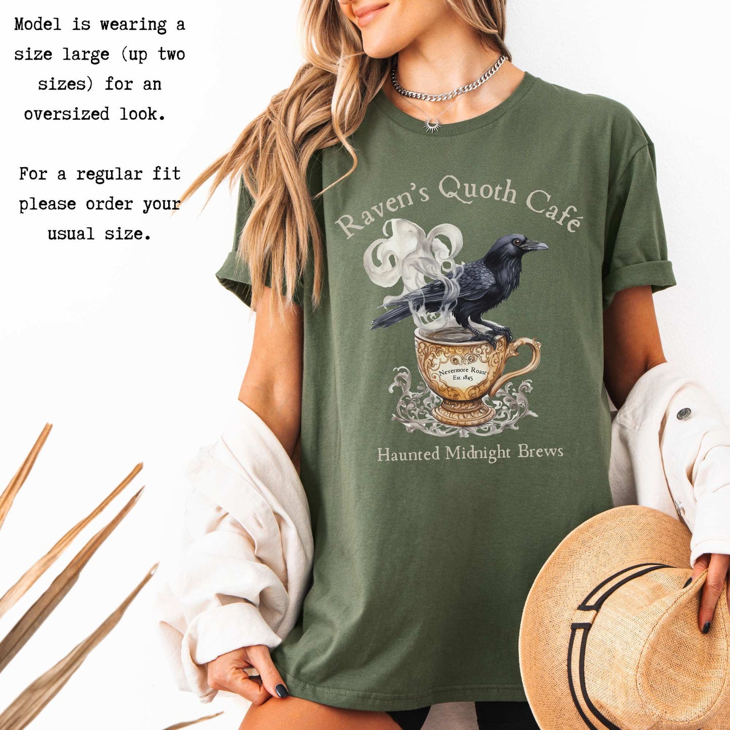 Raven Quoth Cafe Haunted Midnight Brews Edgar Allan Poe Shirt T-Shirt The Mystic Eden Bookish Book Lovers