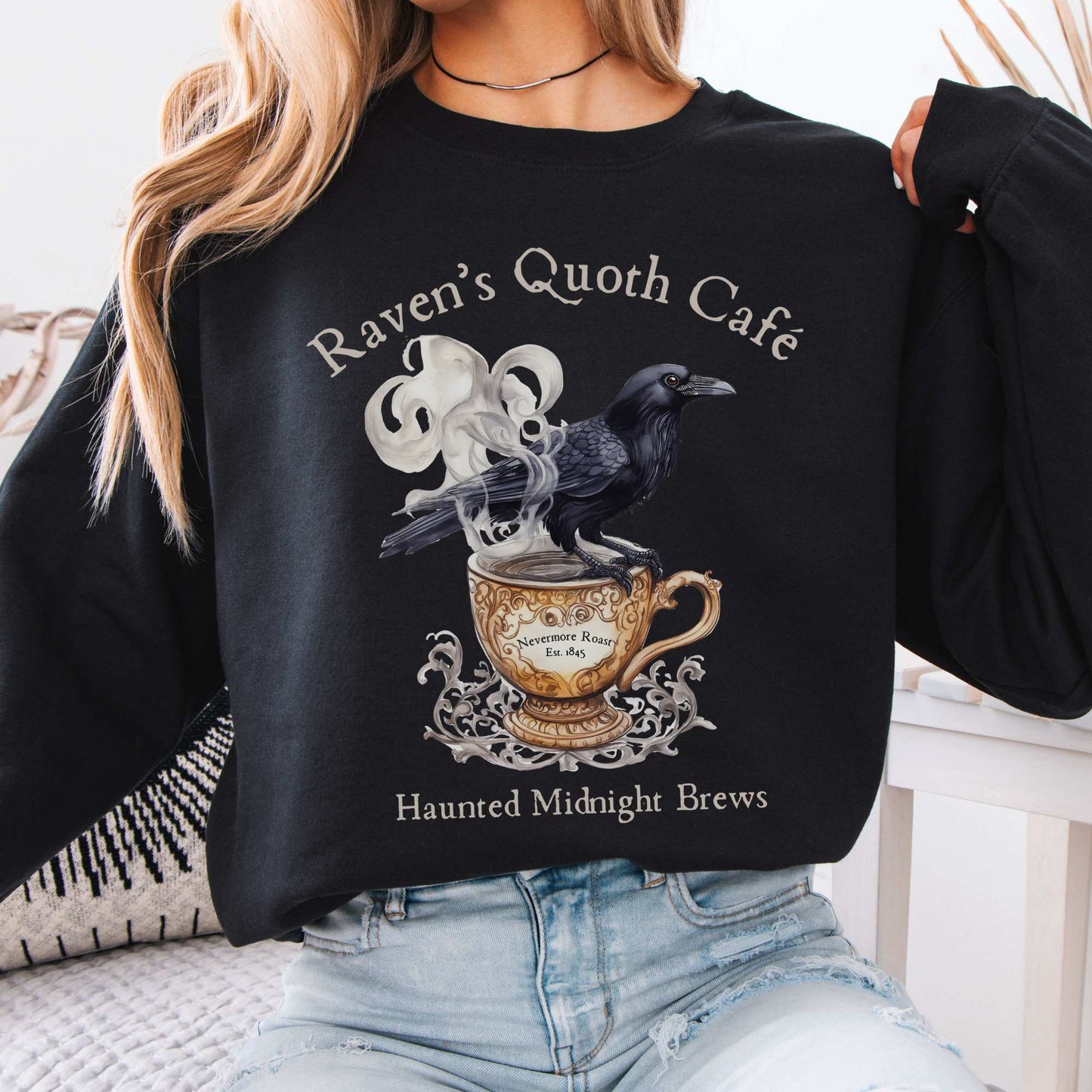 Raven's Quoth Cafe Edgar Allan Poe Sweatshirt Black / S Sweatshirt The Mystic Eden Bookish Book Lovers