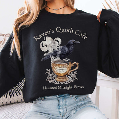 Raven's Quoth Cafe Edgar Allan Poe Sweatshirt Black / S Sweatshirt The Mystic Eden Bookish Book Lovers