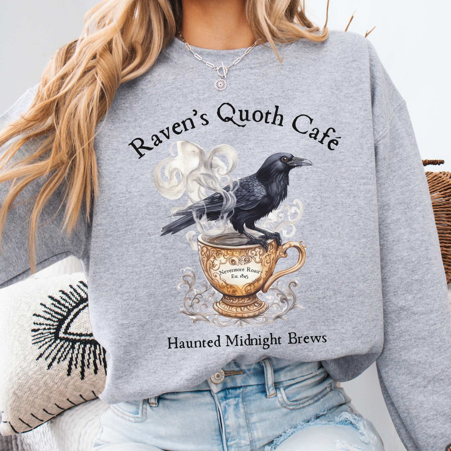 Raven's Quoth Cafe Edgar Allan Poe Sweatshirt Sport Grey / S Sweatshirt The Mystic Eden Bookish Book Lovers