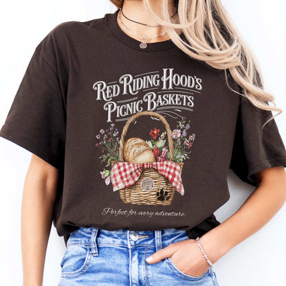 Red Riding Hood's Picnic Baskets Shirt Dark Chocolate / S T-Shirt The Mystic Eden Bookish Book Lovers