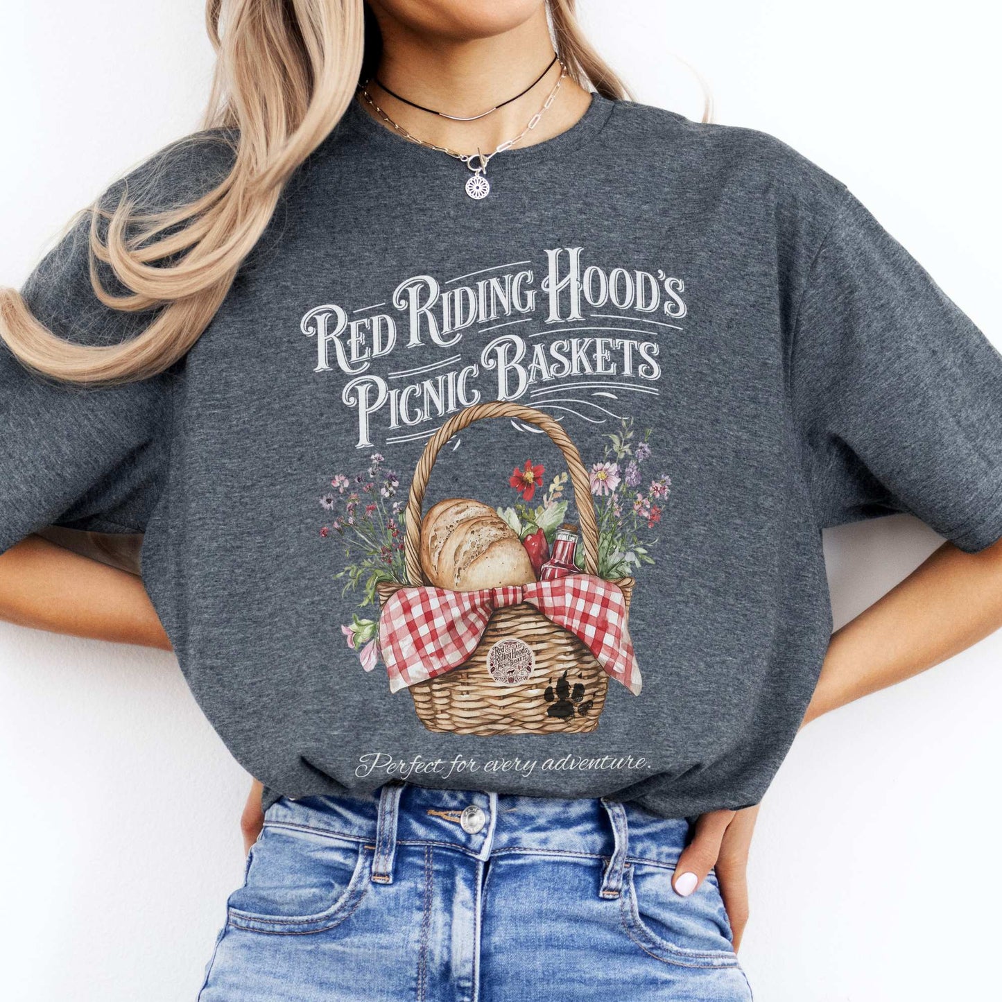 Red Riding Hood's Picnic Baskets Shirt Dark Heather / S T-Shirt The Mystic Eden Bookish Book Lovers