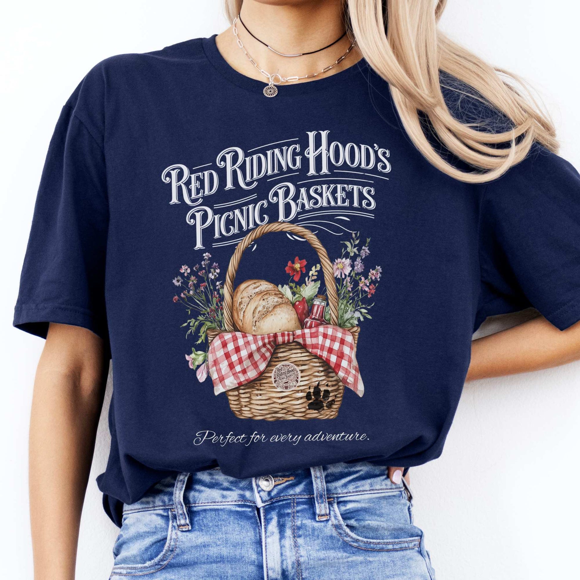 Red Riding Hood's Picnic Baskets Shirt Navy / S T-Shirt The Mystic Eden Bookish Book Lovers