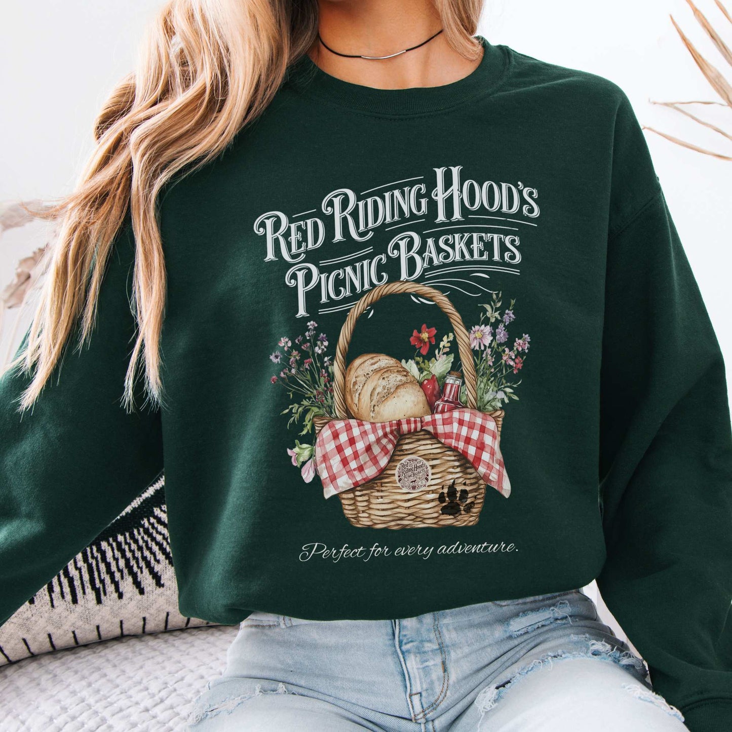 Red Riding Hood's Picnic Baskets Sweatshirt Forest Green / S Sweatshirt The Mystic Eden Bookish Book Lovers