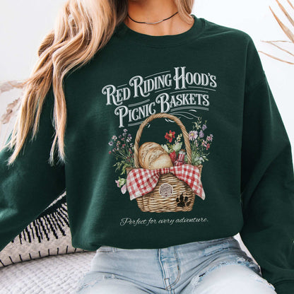 Red Riding Hood's Picnic Baskets Sweatshirt Forest Green / S Sweatshirt The Mystic Eden Bookish Book Lovers