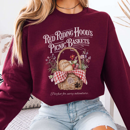 Red Riding Hood's Picnic Baskets Sweatshirt Maroon / S Sweatshirt The Mystic Eden Bookish Book Lovers