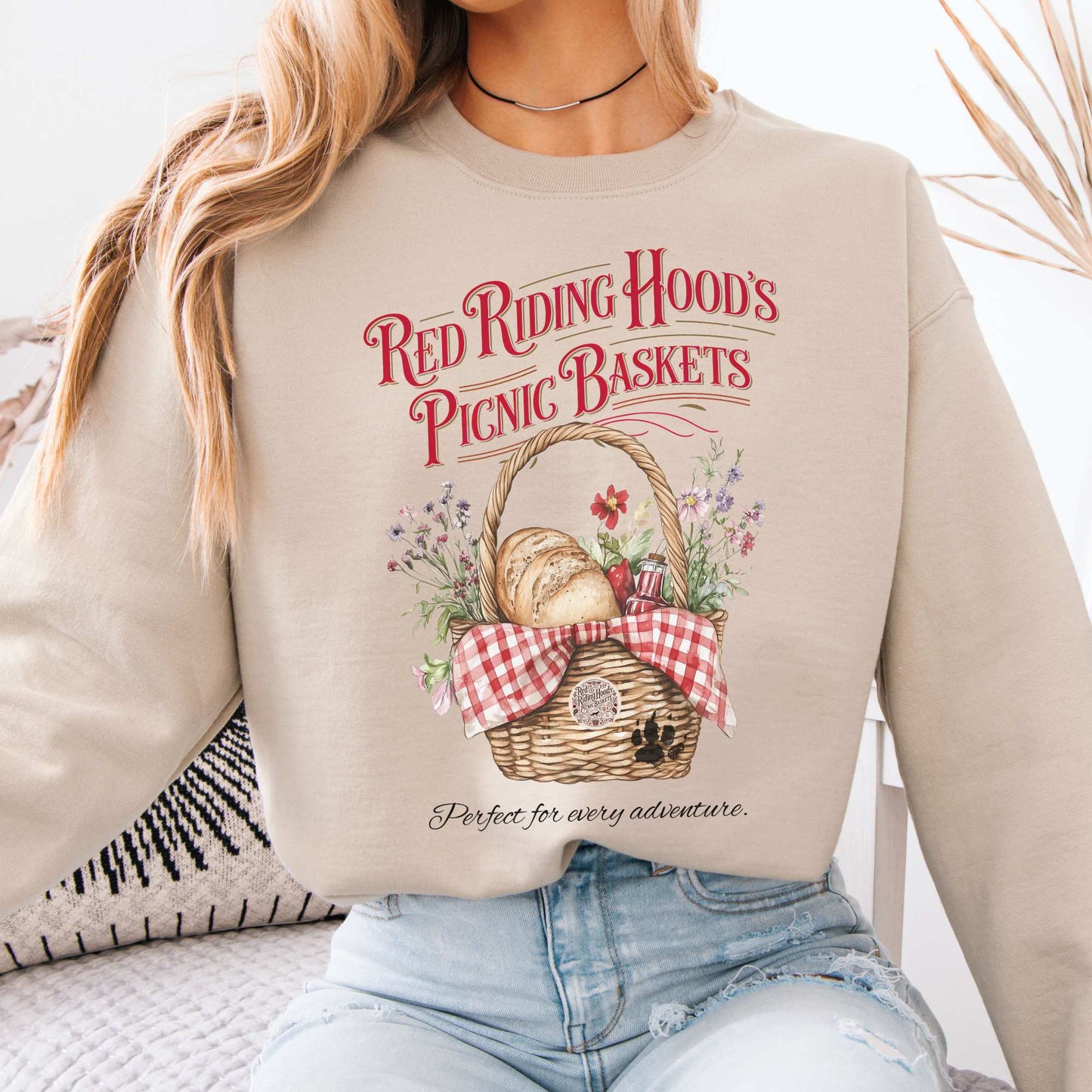 Red Riding Hood's Picnic Baskets Sweatshirt Sand / S Sweatshirt The Mystic Eden Bookish Book Lovers