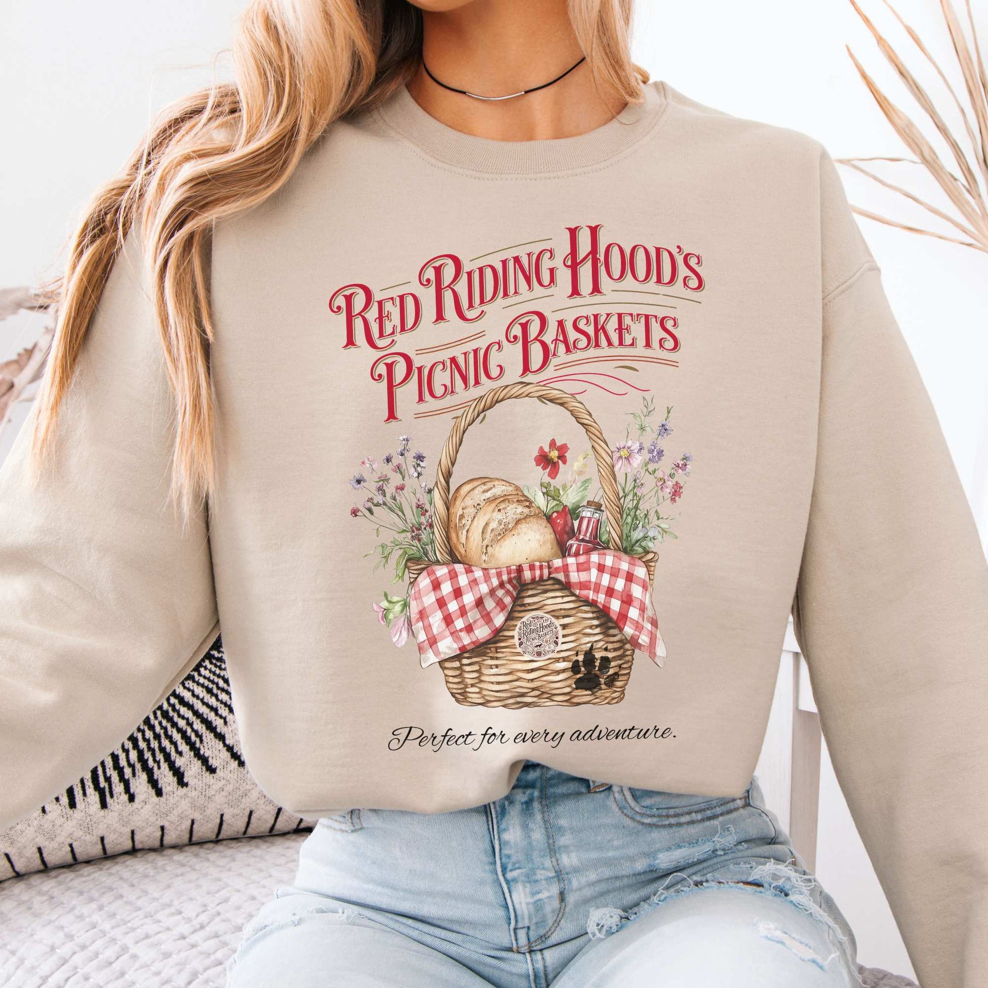 Red Riding Hood's Picnic Baskets Sweatshirt Sand / S Sweatshirt The Mystic Eden Bookish Book Lovers