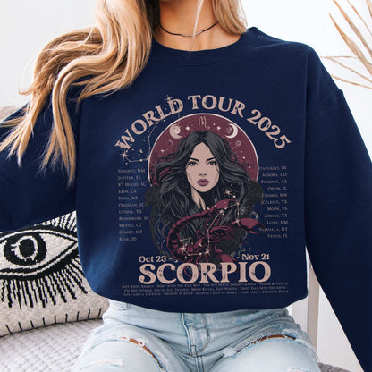 Scorpio Concert Sweatshirt - Zodiac World Tour 2025 Sweatshirt Navy / S Sweatshirt The Mystic Eden Bookish Book Lovers