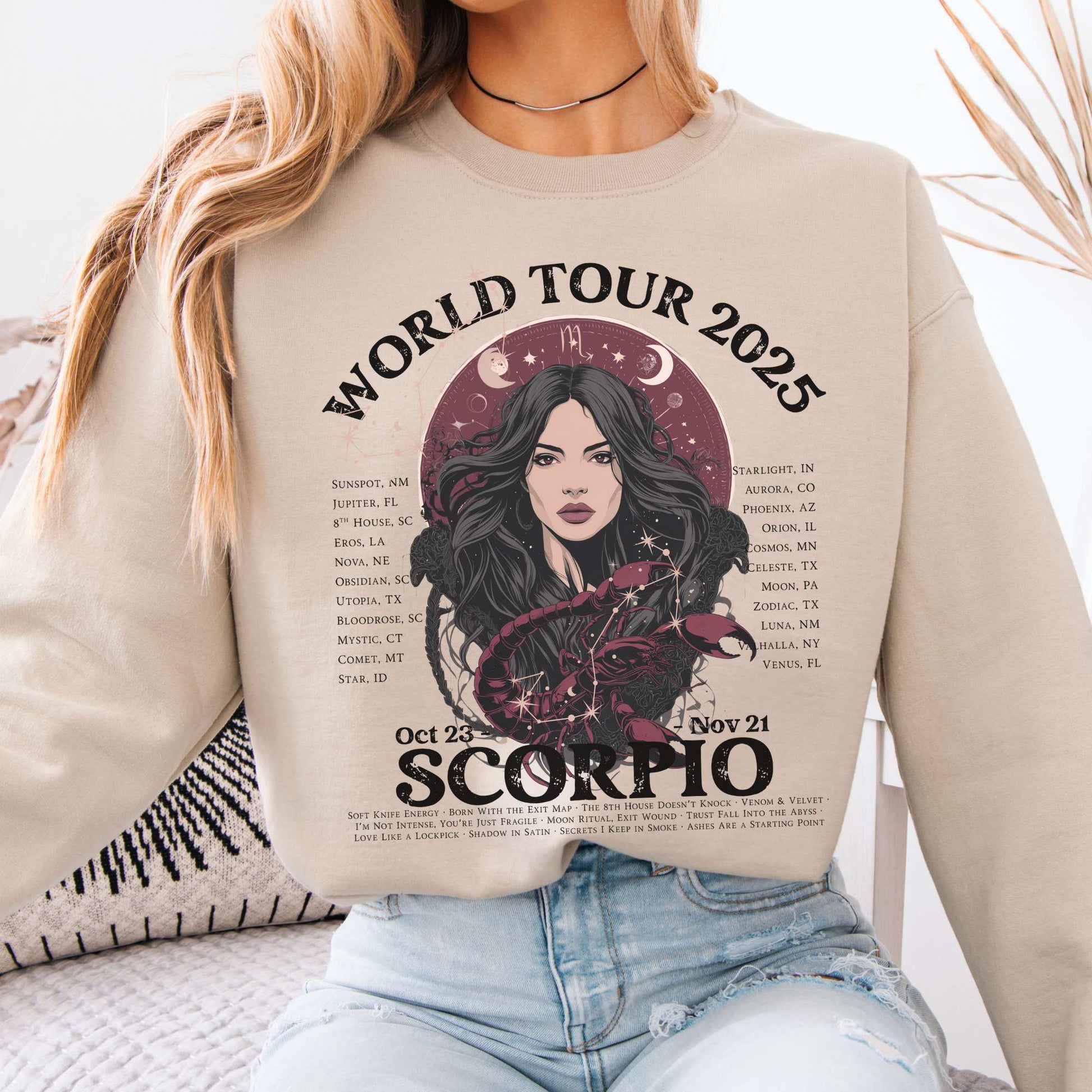 Scorpio Concert Sweatshirt - Zodiac World Tour 2025 Sweatshirt Sand / S Sweatshirt The Mystic Eden Bookish Book Lovers