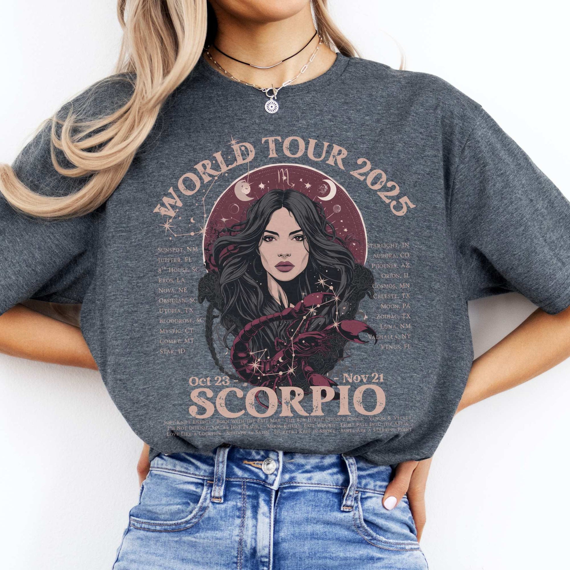 Scorpio Concert T-Shirt - Zodiac World Tour 2025 Shirt Dark Heather / S T-Shirt The Mystic Eden Bookish Book Lovers