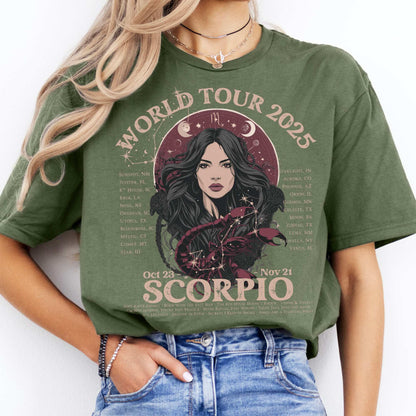 Scorpio Concert T-Shirt - Zodiac World Tour 2025 Shirt Military Green / S T-Shirt The Mystic Eden Bookish Book Lovers