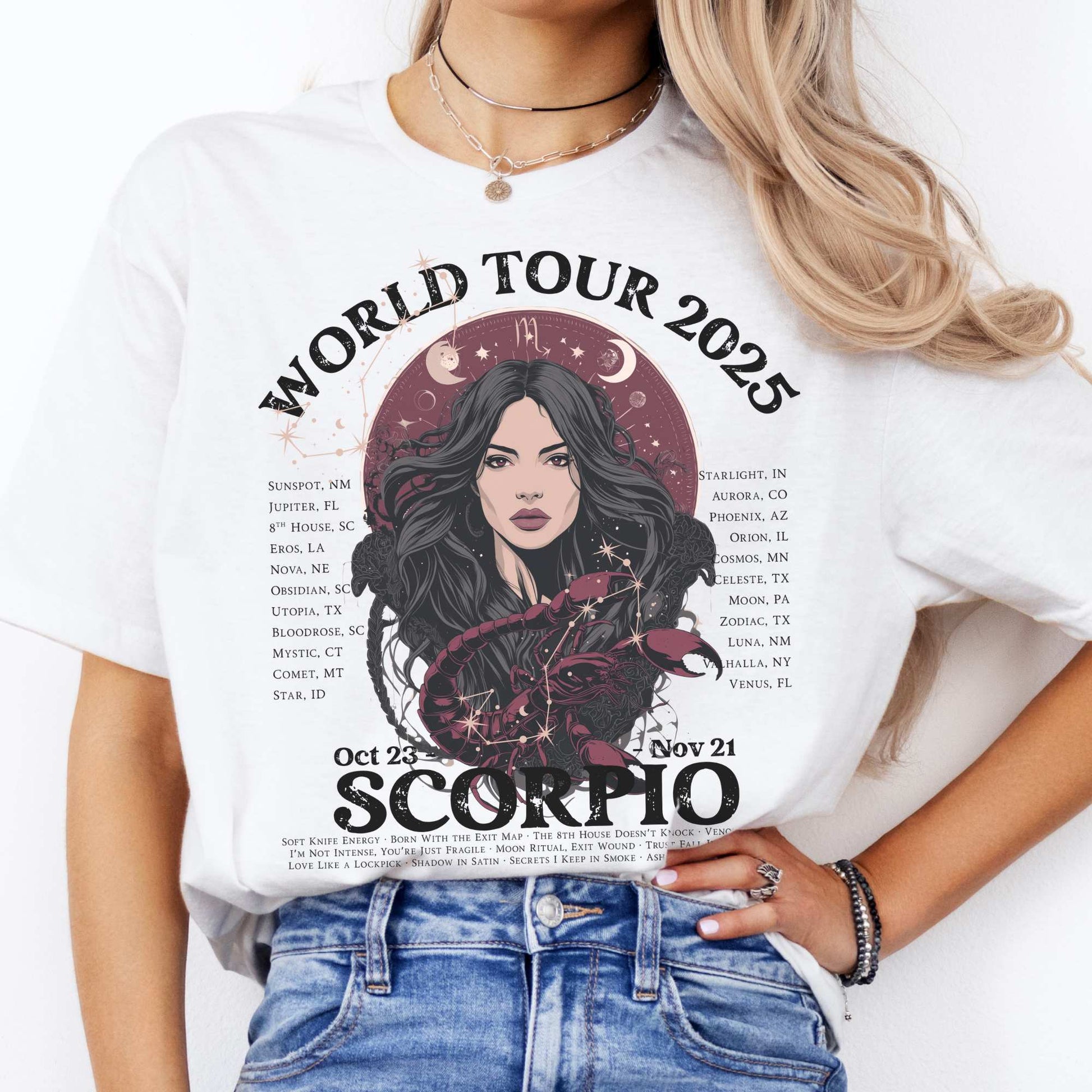 Scorpio Concert T-Shirt - Zodiac World Tour 2025 Shirt White / S T-Shirt The Mystic Eden Bookish Book Lovers