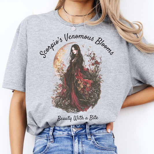 Scorpio's Venomous Blooms Zodiac Shirt Sport Grey / S T-Shirt The Mystic Eden Bookish Book Lovers