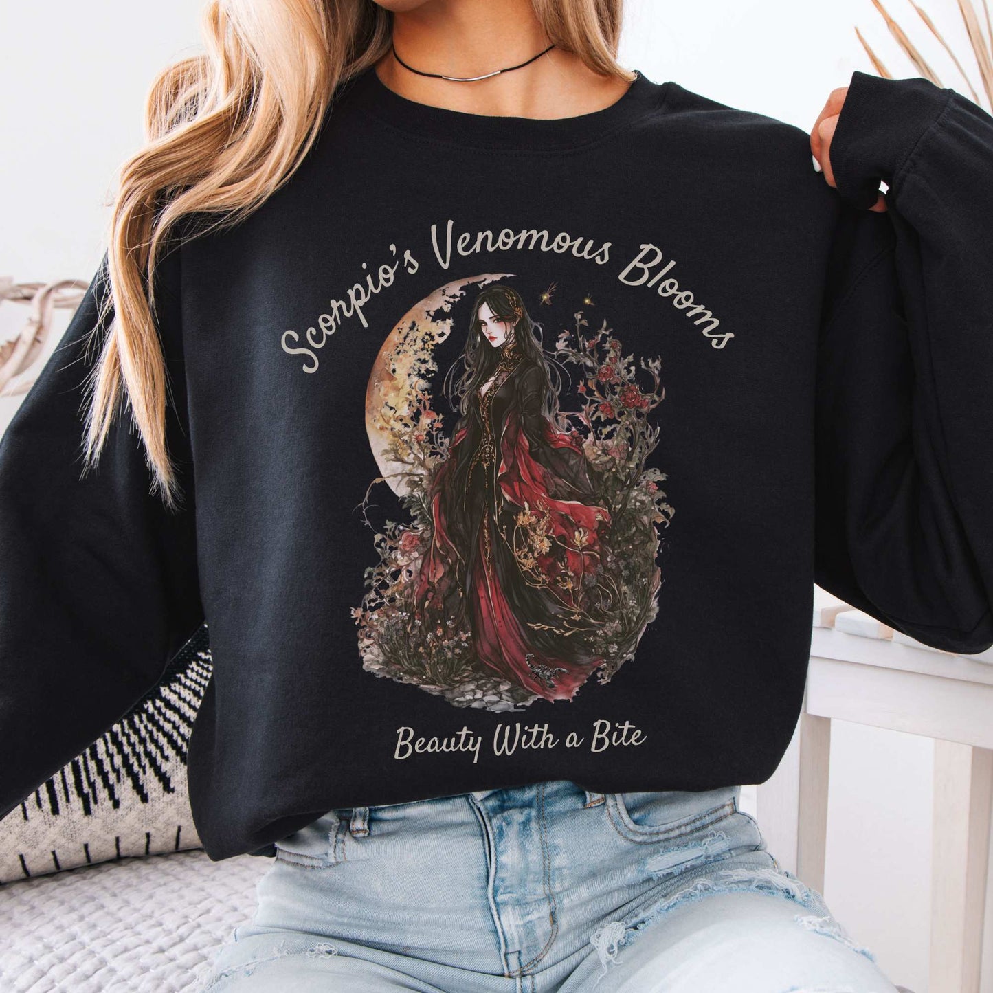Scorpio's Venomous Blooms Zodiac Sweatshirt Black / S Sweatshirt The Mystic Eden Bookish Book Lovers
