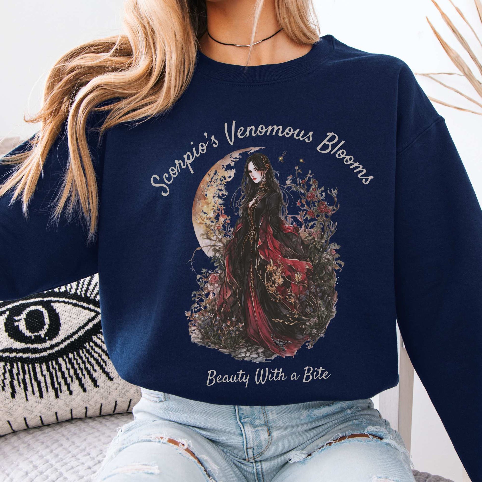Scorpio's Venomous Blooms Zodiac Sweatshirt Navy / S Sweatshirt The Mystic Eden Bookish Book Lovers