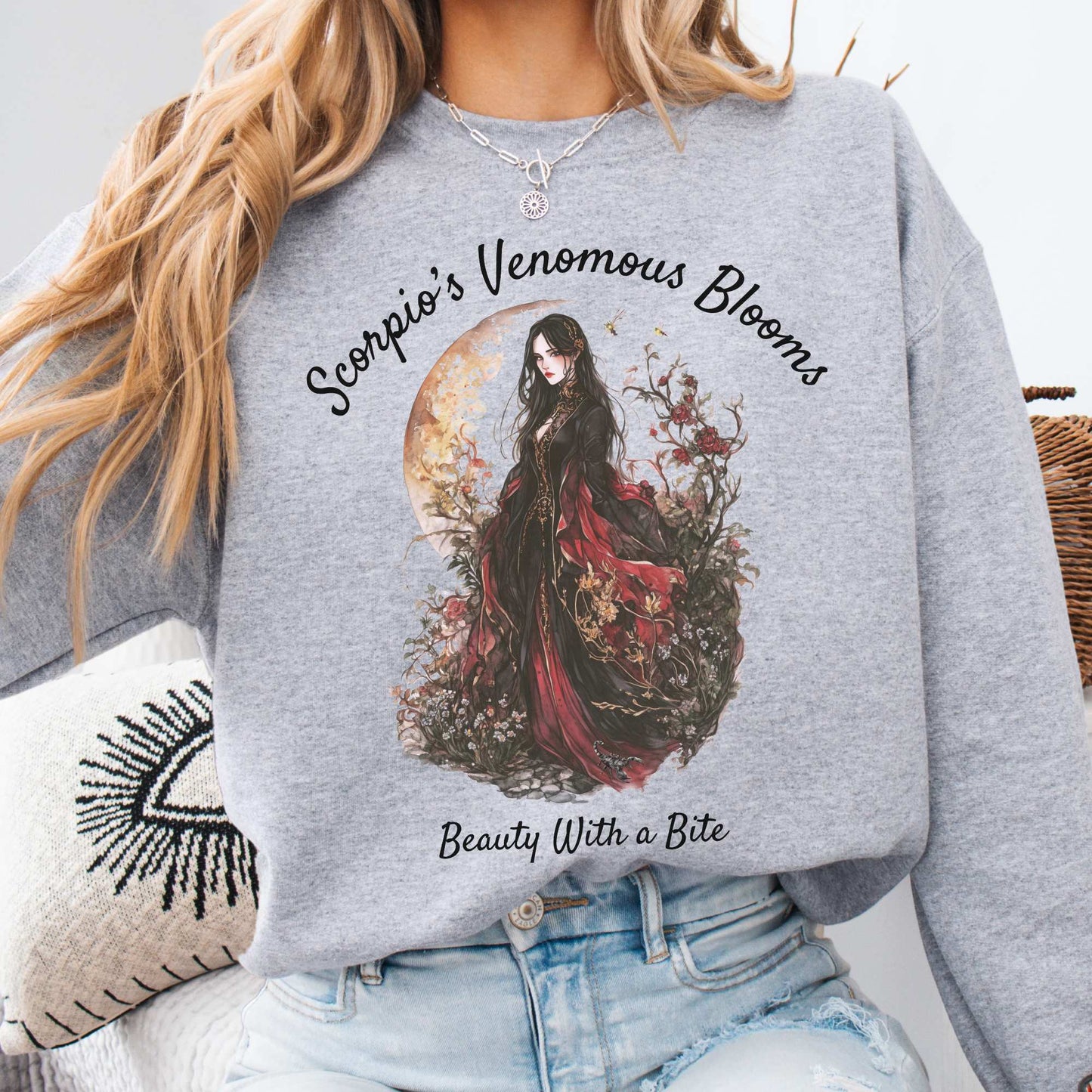 Scorpio's Venomous Blooms Zodiac Sweatshirt Sport Grey / S Sweatshirt The Mystic Eden Bookish Book Lovers