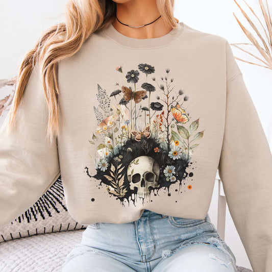 Skull Dark Cottagecore Sweatshirt Goblincore Sand / S Sweatshirt The Mystic Eden Bookish Book Lovers
