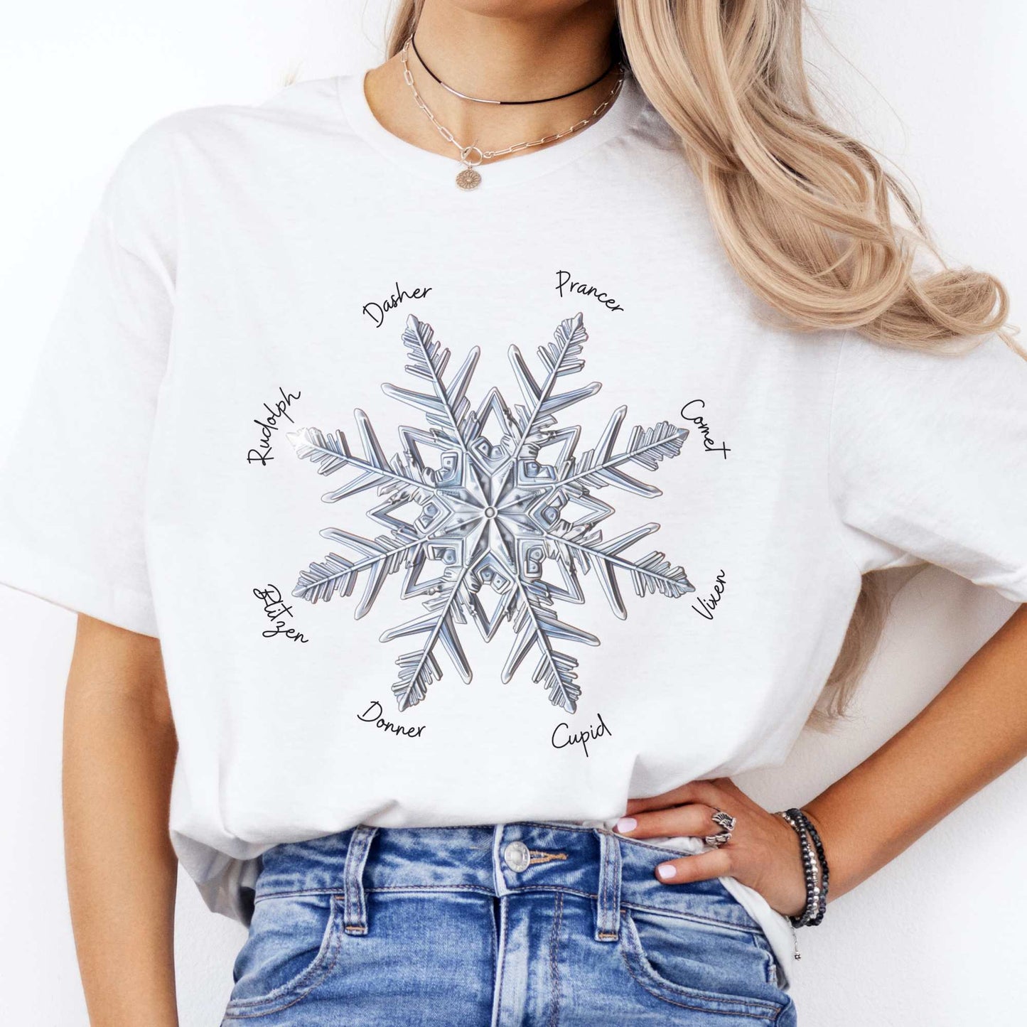Snowflake Reindeer Christmas Tee White / S T-Shirt The Mystic Eden Bookish Book Lovers