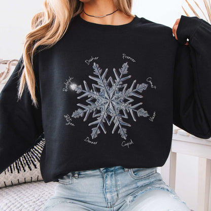 Snowflake Santa's Reindeer Christmas Sweatshirt Black / S Sweatshirt The Mystic Eden Bookish Book Lovers