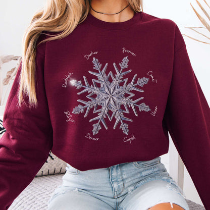 Snowflake Santa's Reindeer Christmas Sweatshirt Maroon / S Sweatshirt The Mystic Eden Bookish Book Lovers