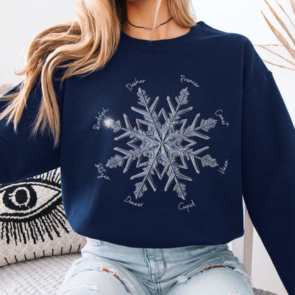 Snowflake Santa's Reindeer Christmas Sweatshirt Navy / S Sweatshirt The Mystic Eden Bookish Book Lovers