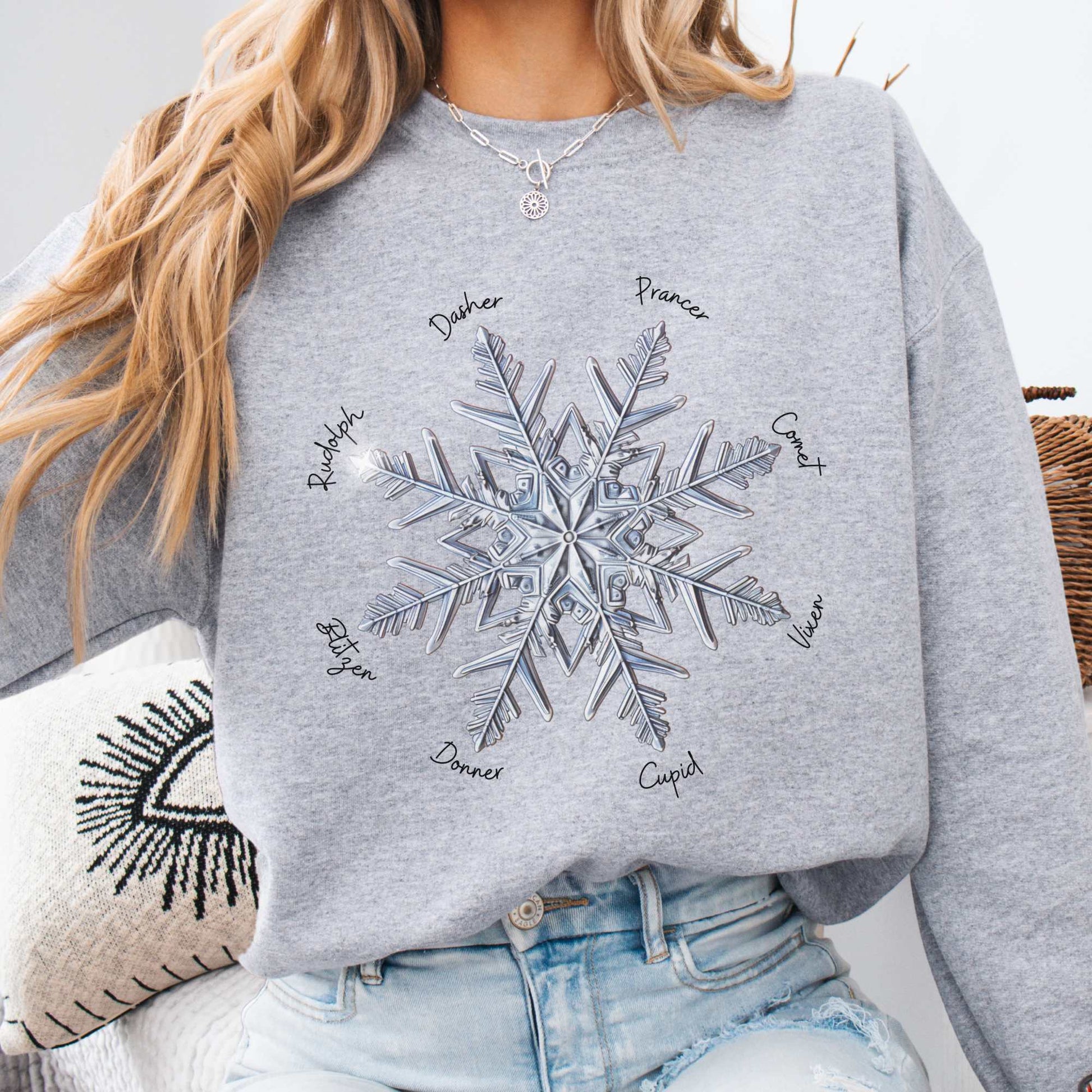 Snowflake Santa's Reindeer Christmas Sweatshirt Sport Grey / S Sweatshirt The Mystic Eden Bookish Book Lovers