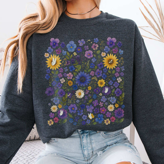 Sunflower Garden Cottagecore Sweater Dark Heather / S Sweatshirt The Mystic Eden Bookish Book Lovers