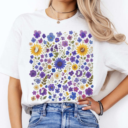 Sunflower Garden Cottagecore T-Shirt White / S T-Shirt The Mystic Eden Bookish Book Lovers