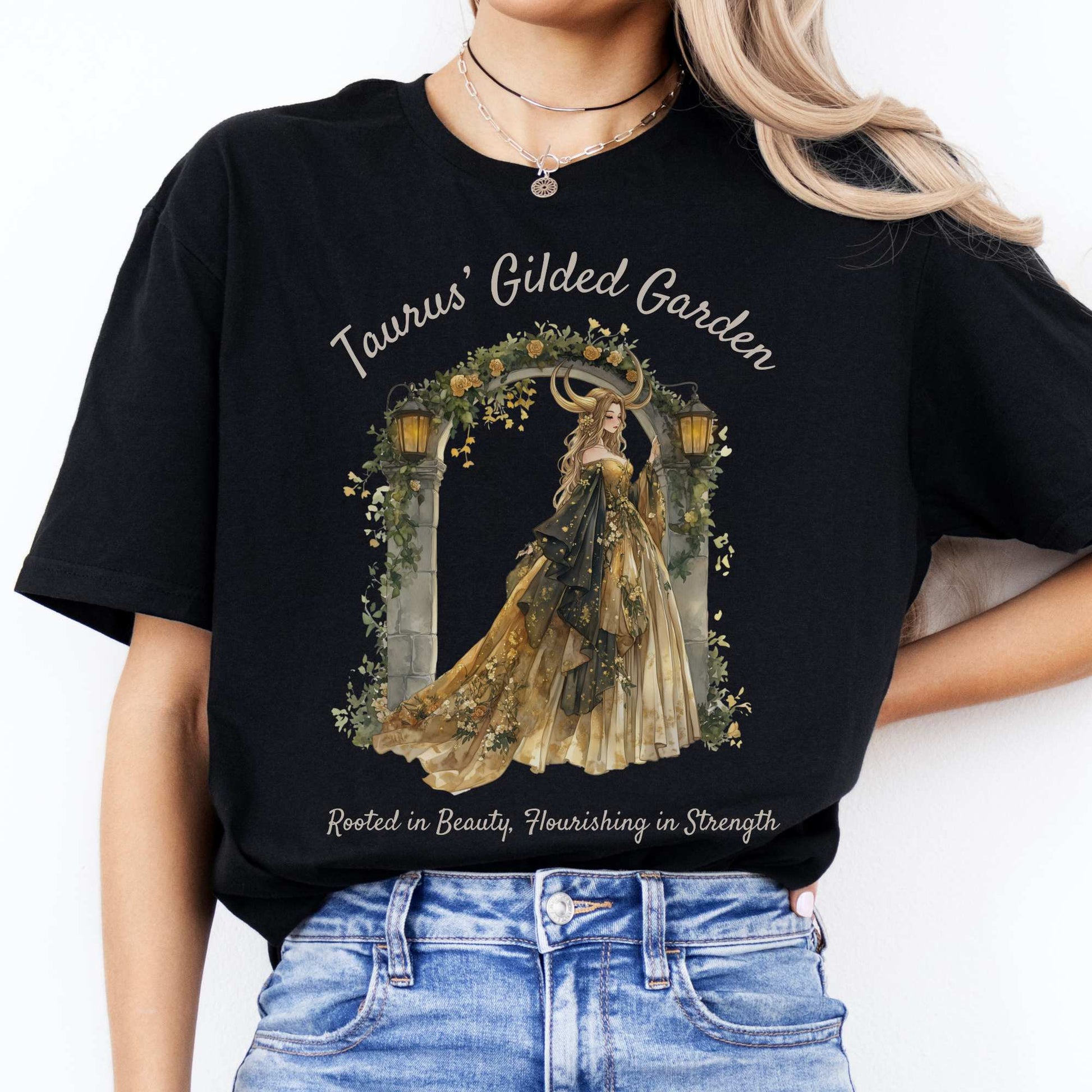 Taurus' Gilded Garden Zodiac Shirt Black / S T-Shirt The Mystic Eden Bookish Book Lovers
