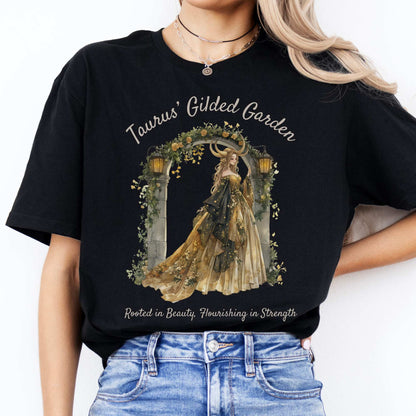 Taurus' Gilded Garden Zodiac Shirt Black / S T-Shirt The Mystic Eden Bookish Book Lovers