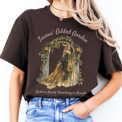 Taurus' Gilded Garden Zodiac Shirt Dark Chocolate / S T-Shirt The Mystic Eden Bookish Book Lovers