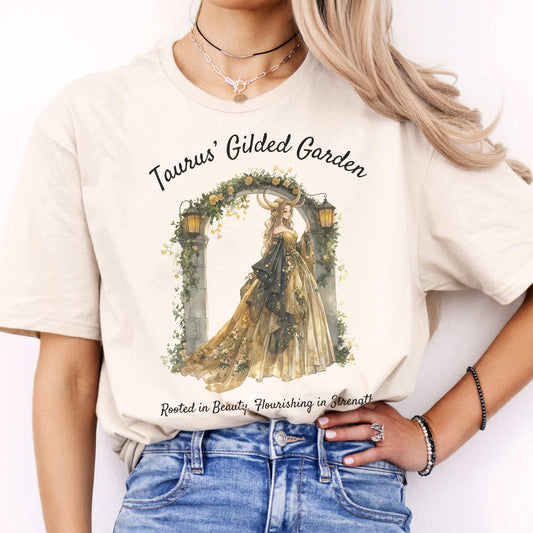 Taurus' Gilded Garden Zodiac Shirt Natural / S T-Shirt The Mystic Eden Bookish Book Lovers