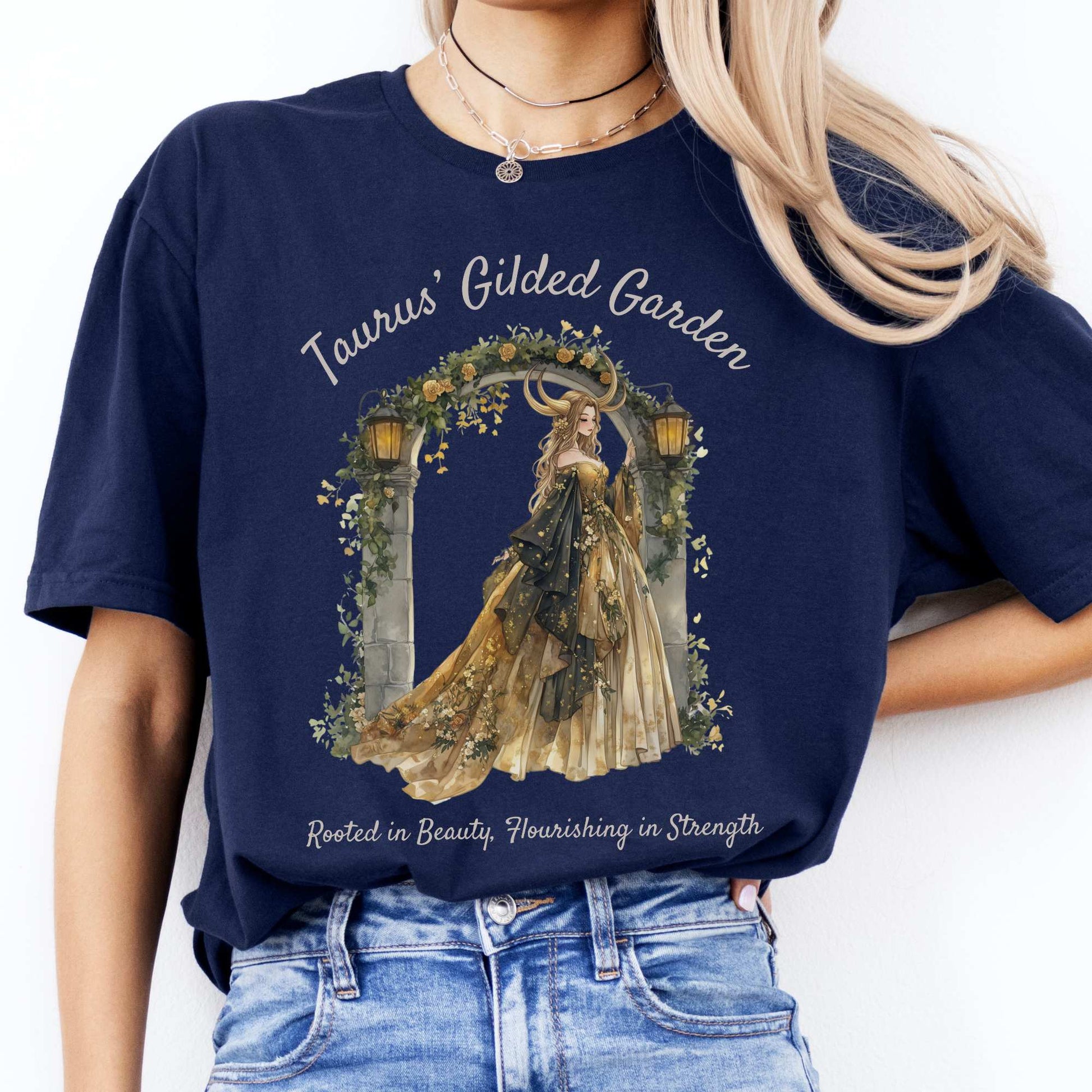 Taurus' Gilded Garden Zodiac Shirt Navy / S T-Shirt The Mystic Eden Bookish Book Lovers
