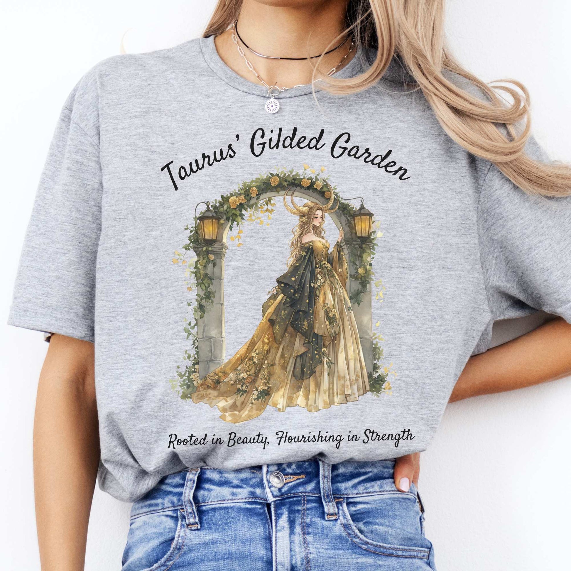 Taurus' Gilded Garden Zodiac Shirt Sport Grey / S T-Shirt The Mystic Eden Bookish Book Lovers
