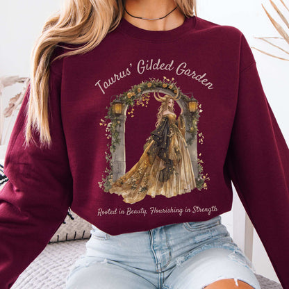 Taurus' Gilded Garden Zodiac Sweatshirt Maroon / S Sweatshirt The Mystic Eden Bookish Book Lovers