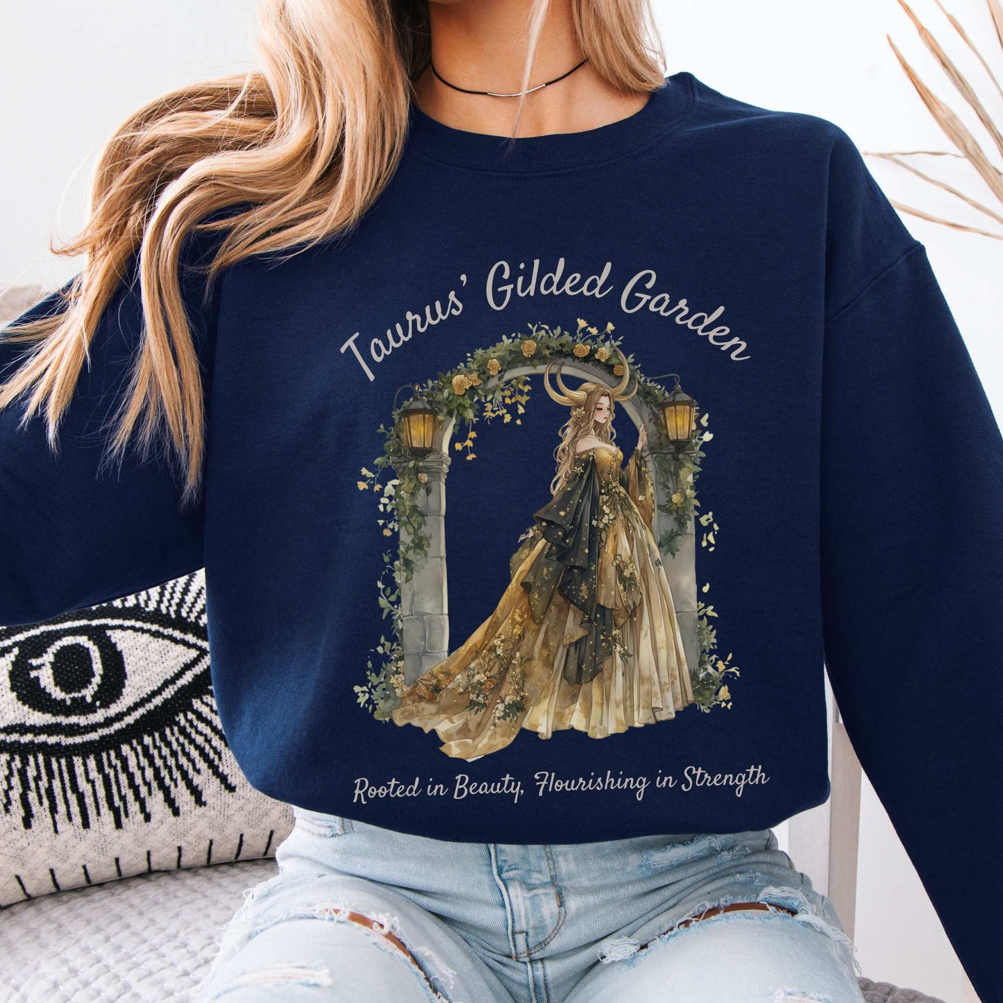 Taurus' Gilded Garden Zodiac Sweatshirt Navy / S Sweatshirt The Mystic Eden Bookish Book Lovers